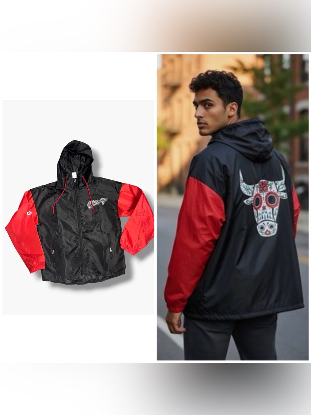 NEW Chicago Bulls NBA Dia De Los Muertos Hooded Windbreaker Jacket, Large